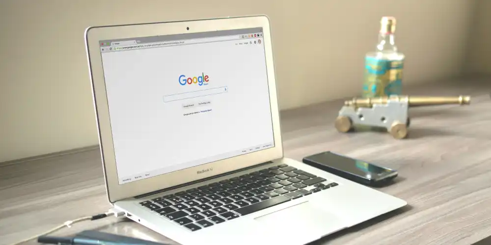 Google search page on a laptop
